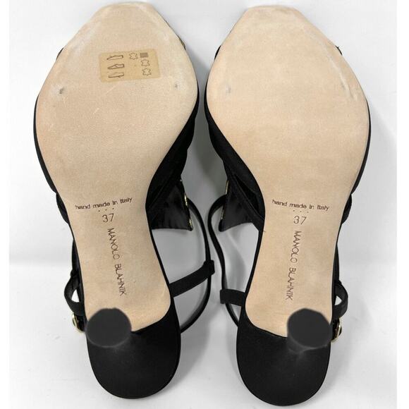 Manolo Blahnik Black & Gold Peep Toe Sandals – Size 37 - Picture 8 of 10
